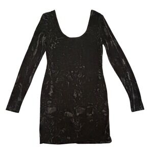 Millau Black Crushed Velvet Long Sleeve Bodycon Mini Dress Womens Medium